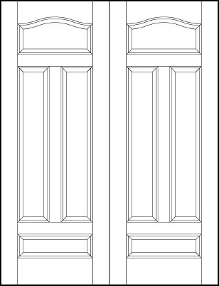 pair of interior flat panel doors with two tall center sunken panels with small bottom and arched top panels