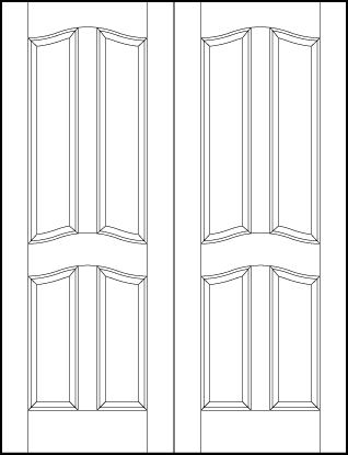 pair of interior flat panel doors with four tall vertical rectangle panels with arched tops and bottoms