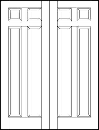 pair of stile and rail interior wood doors with two top small square and two tall vertical bottom sunken panels