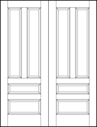 pair of stile and rail interior wood doors two tall top vertical panels with small center and bottom sunken panels