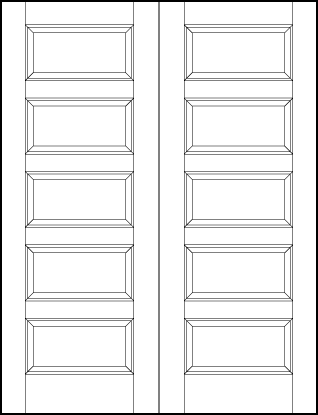 pair of stile and rail interior wood doors with five equally sized sunken panels