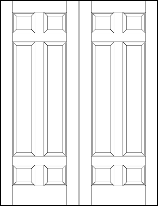 pair of stile and rail interior wood doors with two small squares on the top and bottom and tall center sunken panels