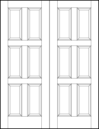 pair of stile and rail interior wood doors with six vertical rectangle sunken panels