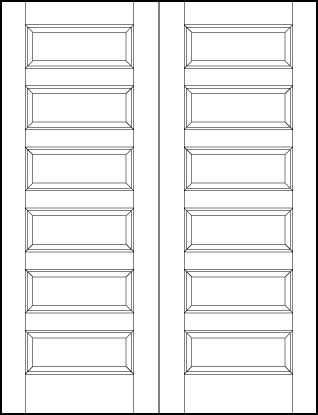 pair of custom panel front entry doors with six horizontal equal sunken panels