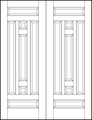 pair of custom panel interior doors with seven sunken panels two horizontal on top and bottom and two small squares