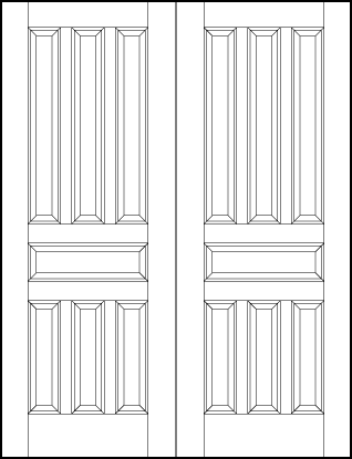 pair of custom panel front entry doors with six tall vertical panels and horizontal center