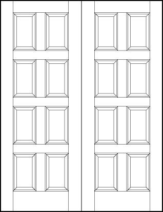 pair of custom panel interior doors with eight vertical sunken panels