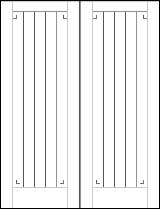 pair of tongue and groove interior doors & center top and bottom panels, two outer v-groove lines & corner accent