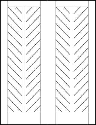 pair of tongue and groove interior doors with upside down chevron style v-groove and flat tall center panel