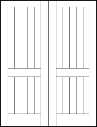 pair of tongue and groove interior doors with six center v-groove vertical lines with top, center, and bottom panels