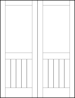 pair of v groove interior doors with large center panel with horizontal center and bottom panels