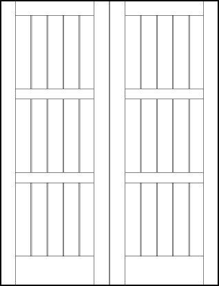 pair of v groove front entry doors with barn style look with 15 vertical slat and three horizontal look