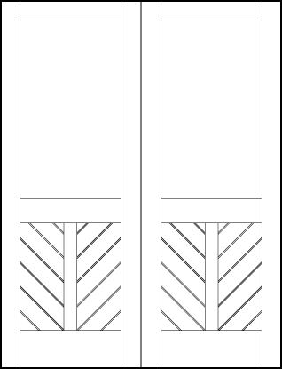 pair of v groove interior doors with large top panel and chevron pattern on the bottom