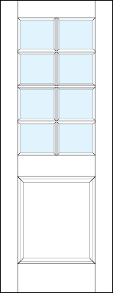 front entry glass panel doors with glass and large raised bottom panel and eight section crossing true divided lites