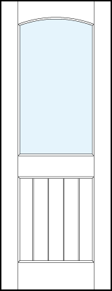 interior panel doors with glass top panel and small raised bottom panel with vertical slats and curved arch