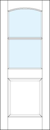 front entry panel doors with glass top with arch and horizontal true divided lites with medium raised bottom panel