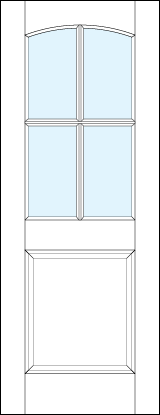 front entry panel doors with glass top with arch and cross true divided lites with medium raised bottom panel