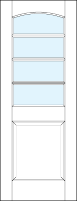 front entry panel doors with glass top with arch and three true divided lites with medium raised bottom panel