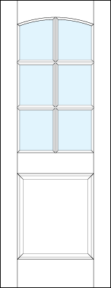 front entry panel doors with glass top with arch and six section true divided lites with medium raised bottom panel