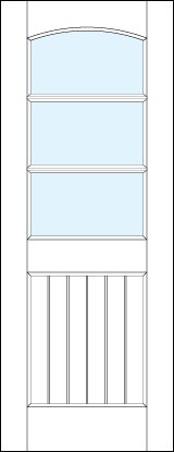 front entry raised panel doors with glass with raised slatted panel and arched top & two horizontal true divided lites