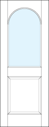 front entry raised panel doors with glass with medium raised bottom and half circle arched top