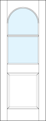 front entry raised panel doors with glass with half circle arched top with single horizontal true divided lites