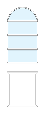 front entry raised panel doors with medium bottom and glass arched top with three horizonal true divided lites