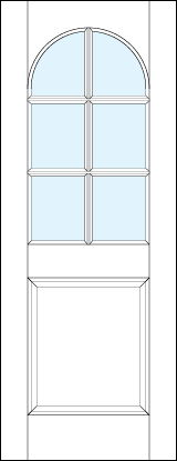 front entry raised panel doors with raised bottom and glass half circle arched top with six section true divided lites