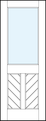 interior glass panel doors with dual bottom raised panel and slanted slats