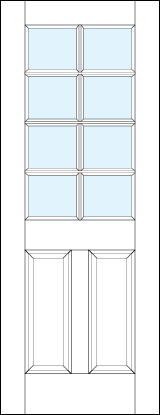 front entry glass panel doors and dual bottom raised panel and eight section true divided lites