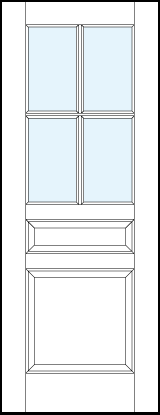 front entry panel doors with glass and bottom and small center raised panels and cross true divided lites