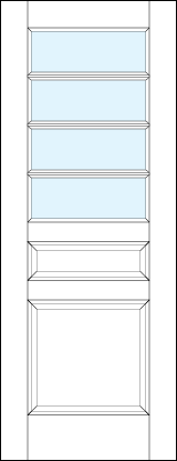 front entry panel doors with glass and bottom and small center raised panels and three horizontal true divided lites