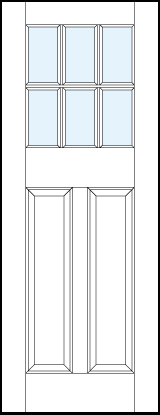 interior panel doors with glass up top and tall dual bottom raised panels and six section true divided lites