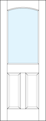 front entry panel doors with glass up top and dual bottom raised panels and curved top arch