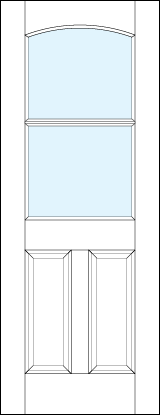 front entry panel doors with glass up top and dual bottom raised panels and top arch and horizontal true divided lites