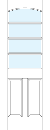 front entry panel doors with glass up top and dual bottom raised panels top arch and horizontal true divided lites