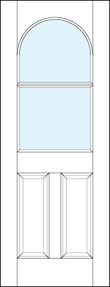 front entry panel doors with glass top and dual bottom raised panels and top arch with horizontal true divided lites