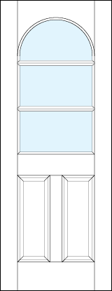 front entry panel doors with glass top & dual bottom raised panels & top arch with dual horizontal true divided lites