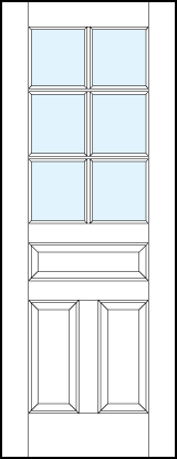 interior panel doors with glass top, dual bottom and center raised panels & six section true divided lites