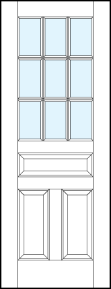 interior panel doors with glass top, dual bottom and center raised panels & nine section true divided lites