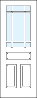 interior panel doors with glass top, dual bottom and center raised panels & outer border true divided lites