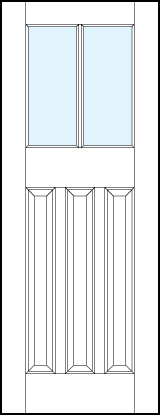 interior wood doors with glass top panel, three bottom vertical raised panels and vertical true divided lites