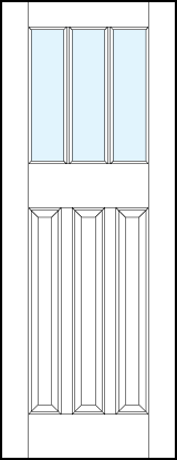 interior panel doors with glass top, three bottom vertical raised panels and dual vertical true divided lites