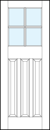 3 vertical panel doors with top window and plus style muntin