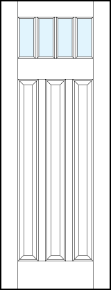 interior panel doors with glass top, three tall bottom vertical raised panels and three true divided lites