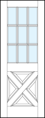 interior panel doors with glass top panel with cross raised lower panel and nine section true divided lites