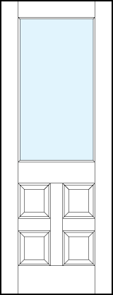 front entry panel doors with glass top panel with four small square raised panels