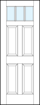 interior panel doors with glass top panel with four tall rectangle raised panels with three true divided lites