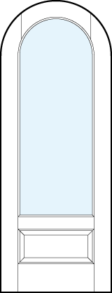 Radius top front entry glass french doors with half circle top arch and raised bottom panel