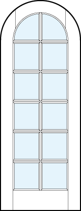 Radius top front entry glass french doors with square true divided lites design with half circle top arch